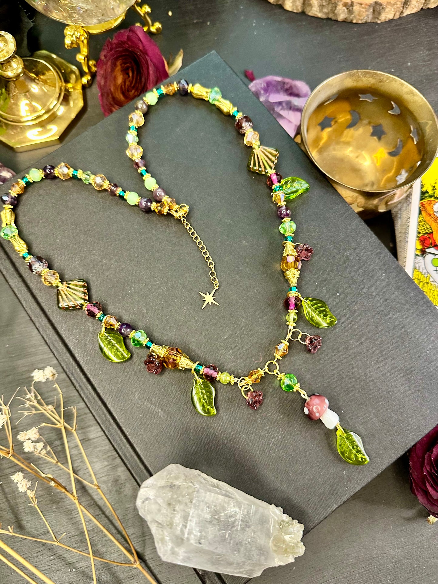 Peridot and amethyst fairy necklace
