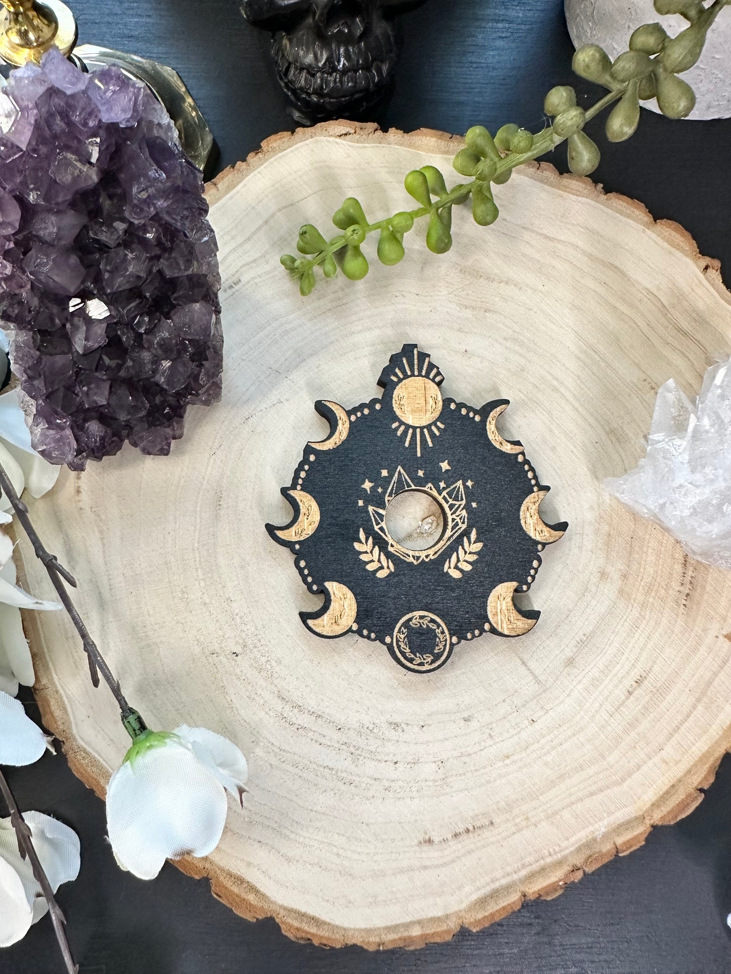 Wooden moon phase sphere holder