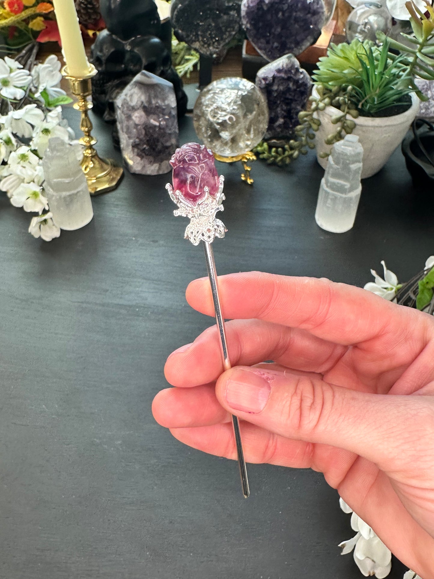 Fluorite rose hairpins