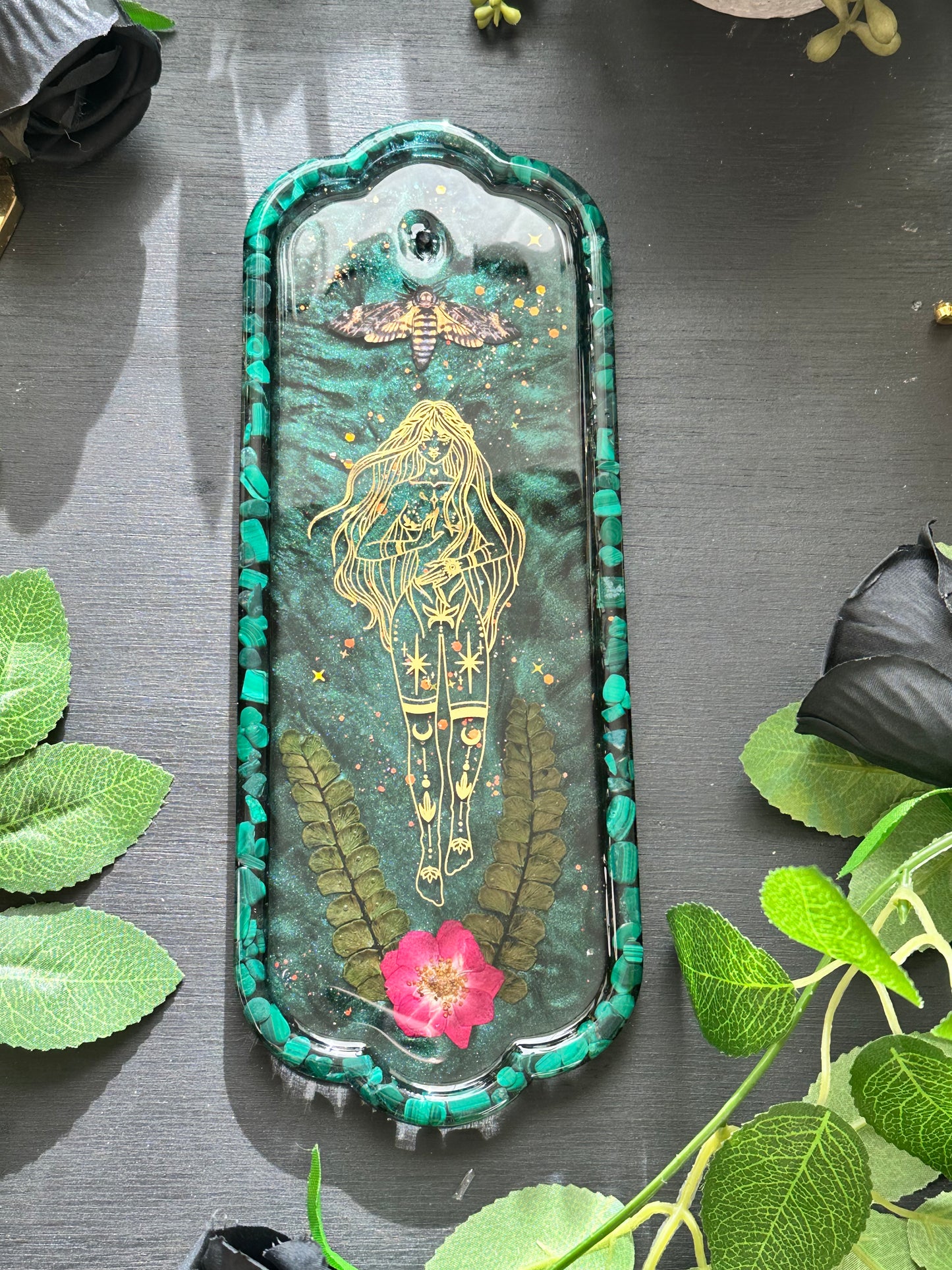 Malachite Witch Goddess Incense holder