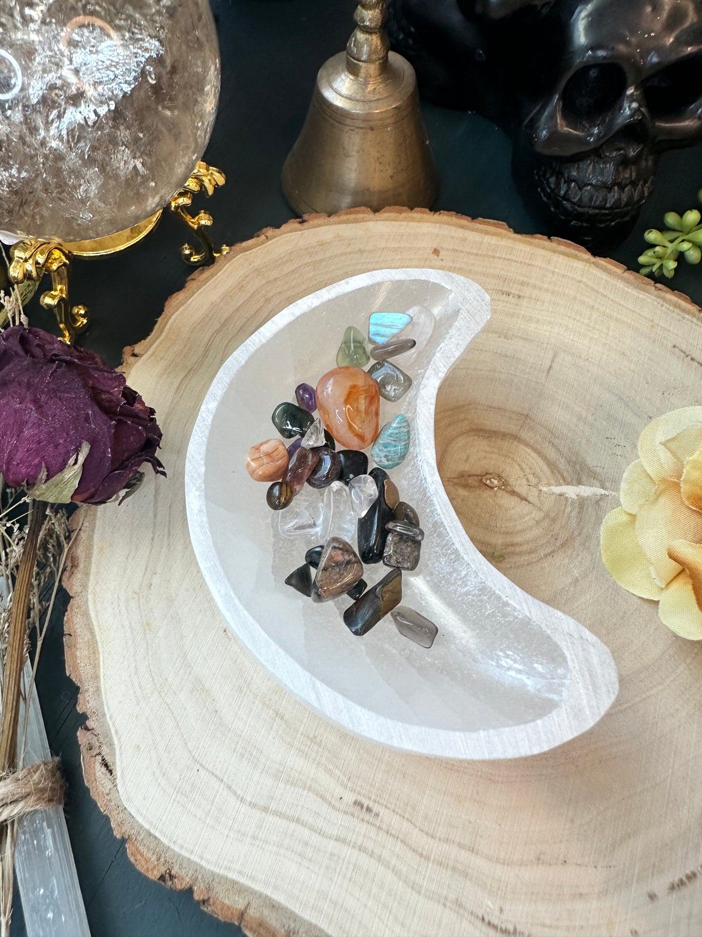Selenite moon trinket charging bowl