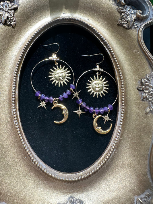 Amethyst celestial hoop earrings