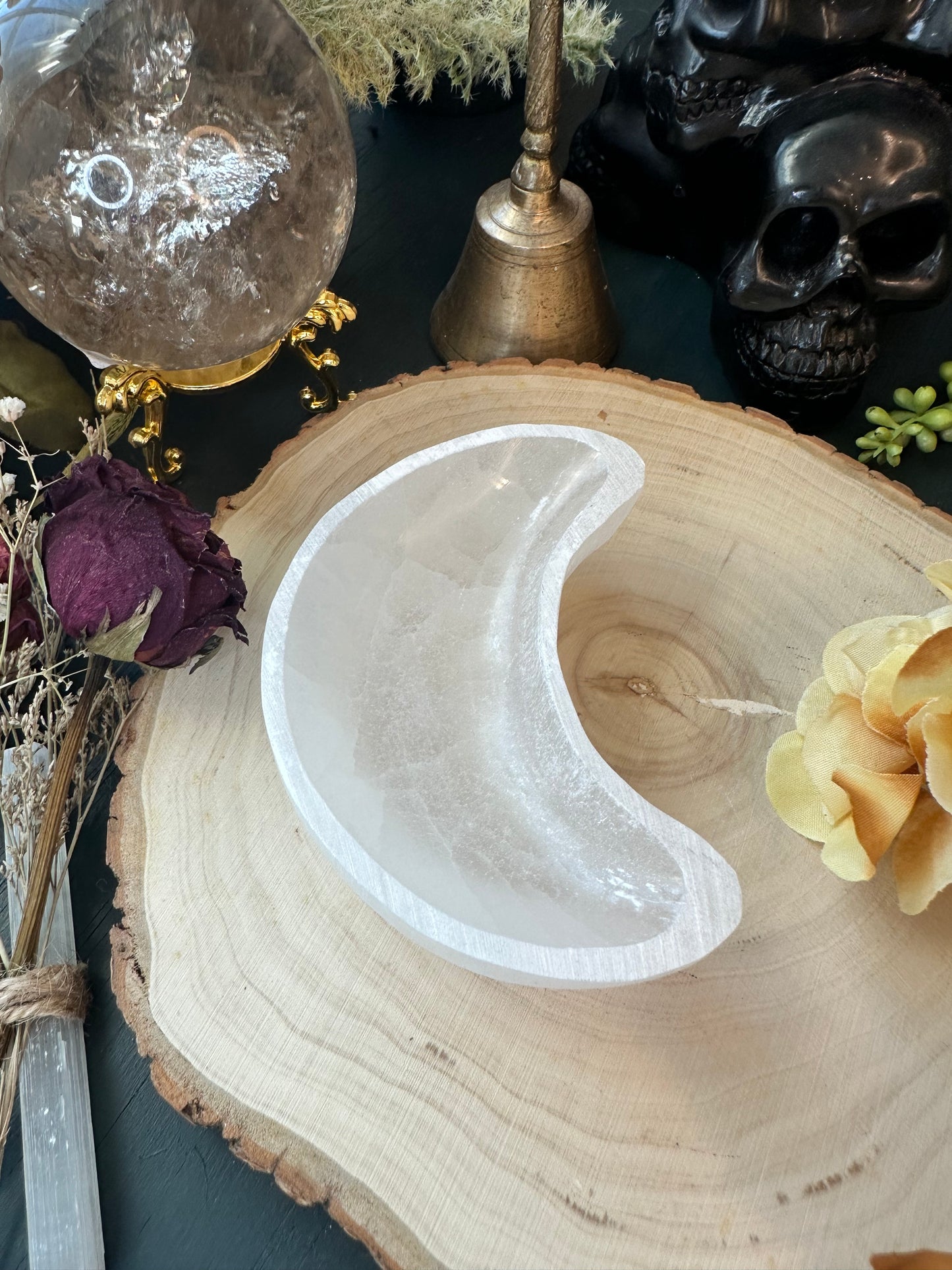 Selenite moon trinket charging bowl