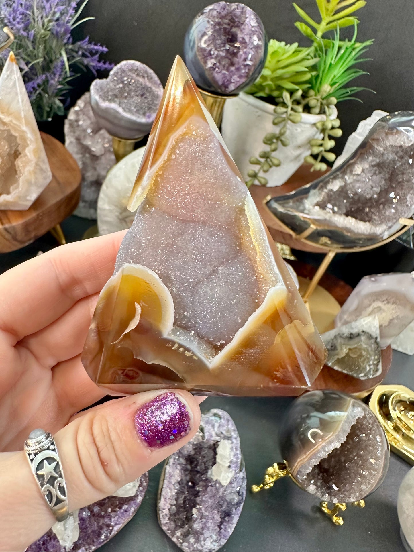 Agate Freeform with sugar druzy