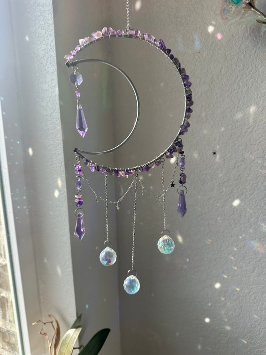 Amethyst magic moon suncatcher (silver)