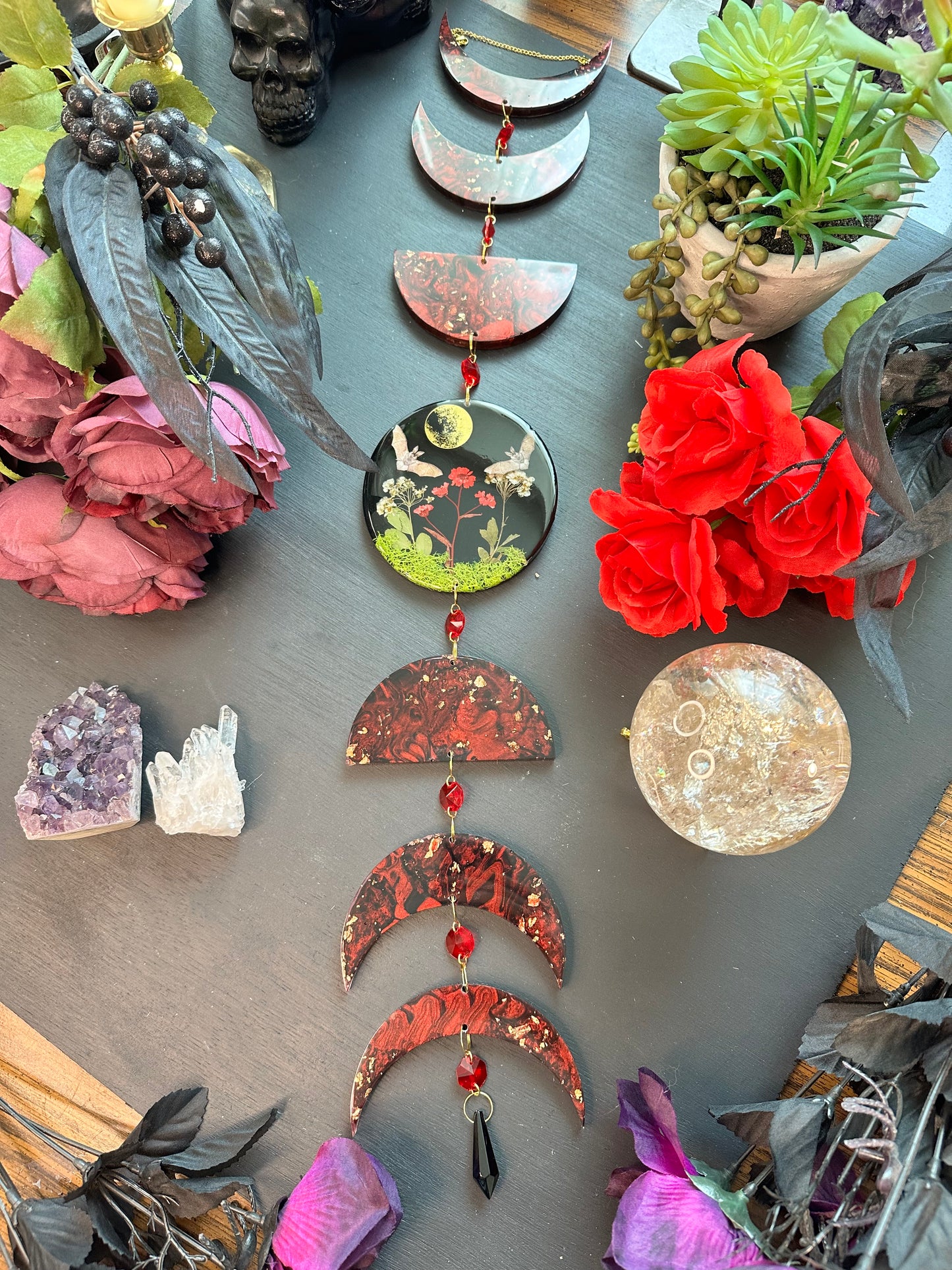 Red and black bat midnight garden wall hang