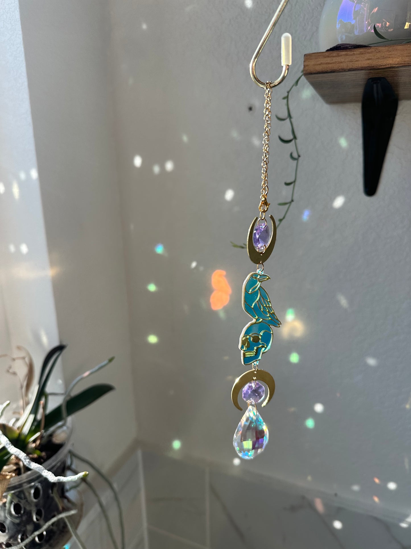 Crow and skull mini sun-catcher