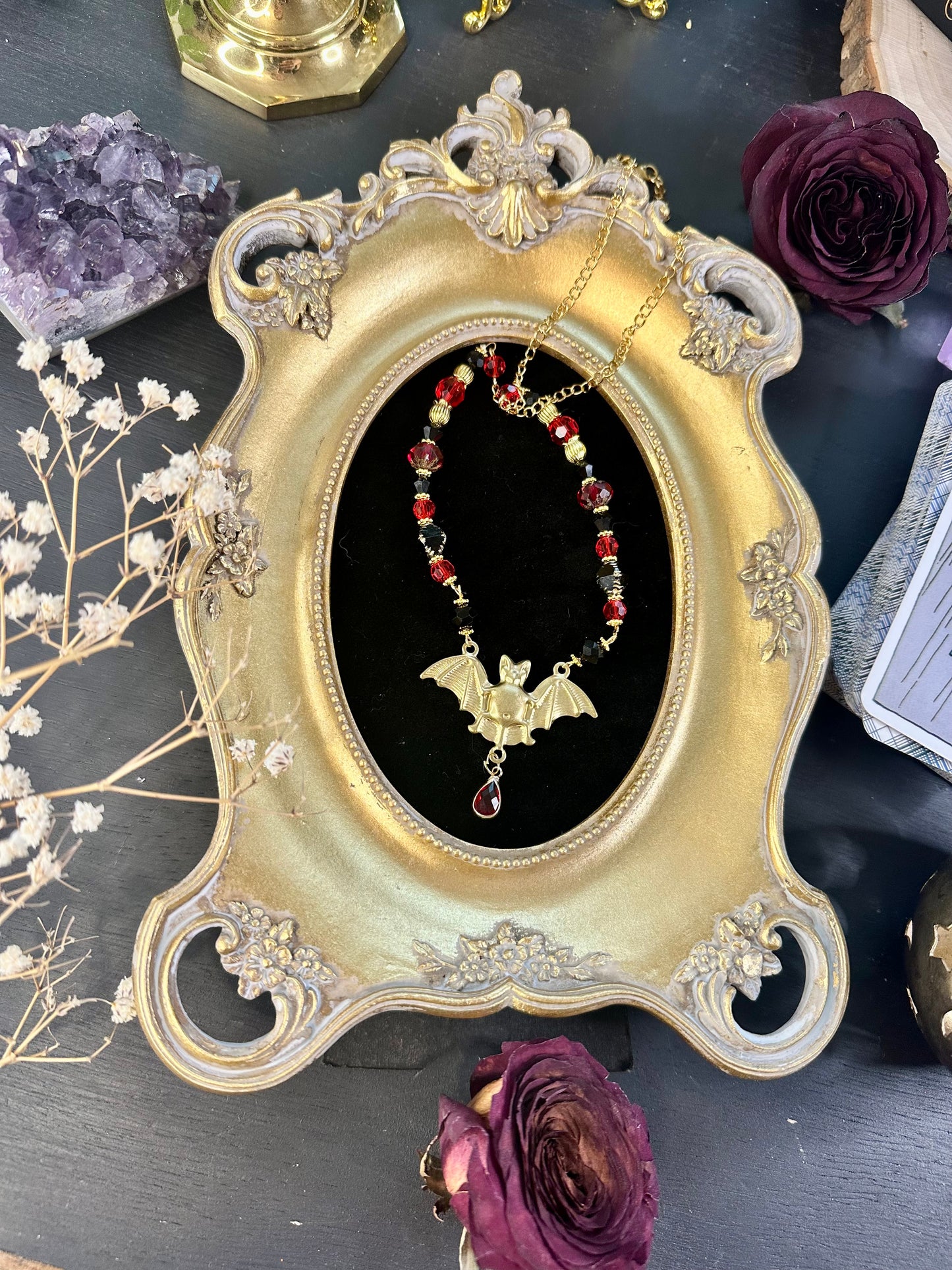 Red and black bat necklace