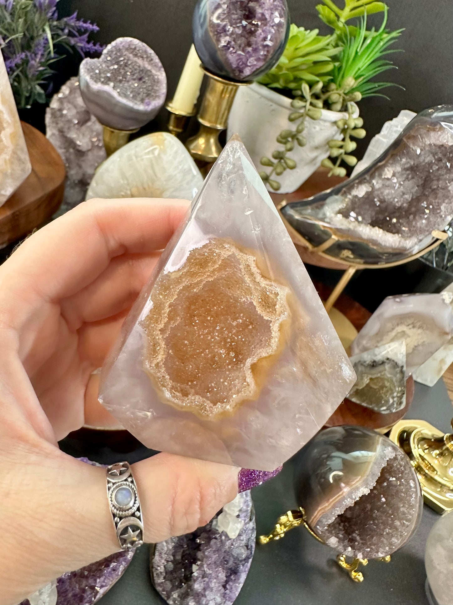 Agate Freeform point with sugar druzy
