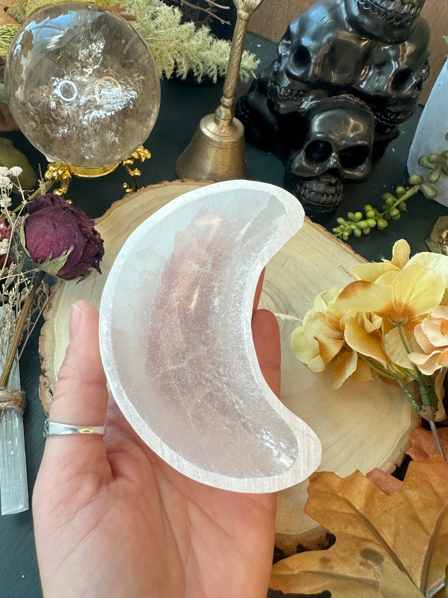 Selenite moon trinket charging bowl