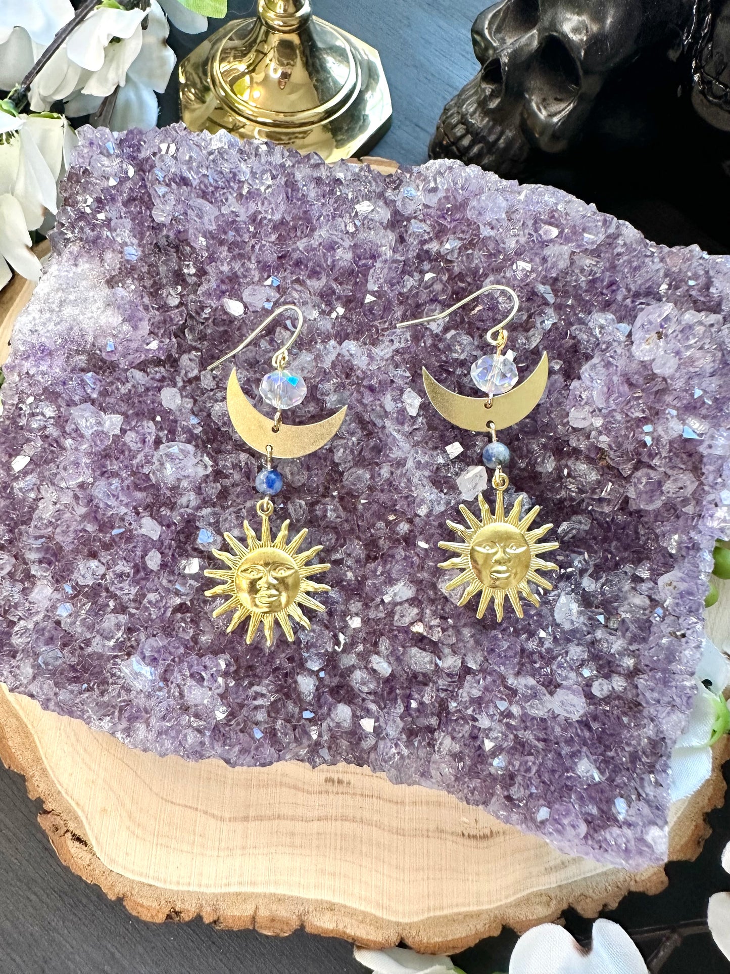 Sodalite sun and moon earrings