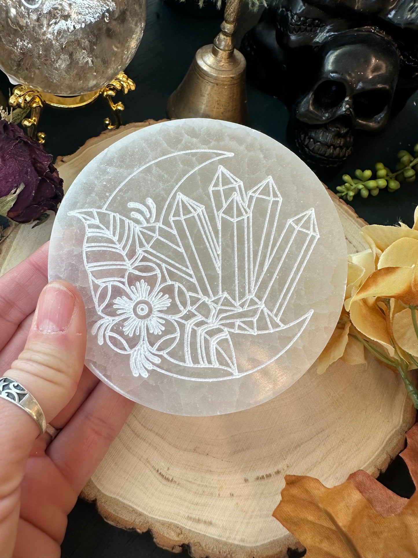 Crystal moon selenite charging plate
