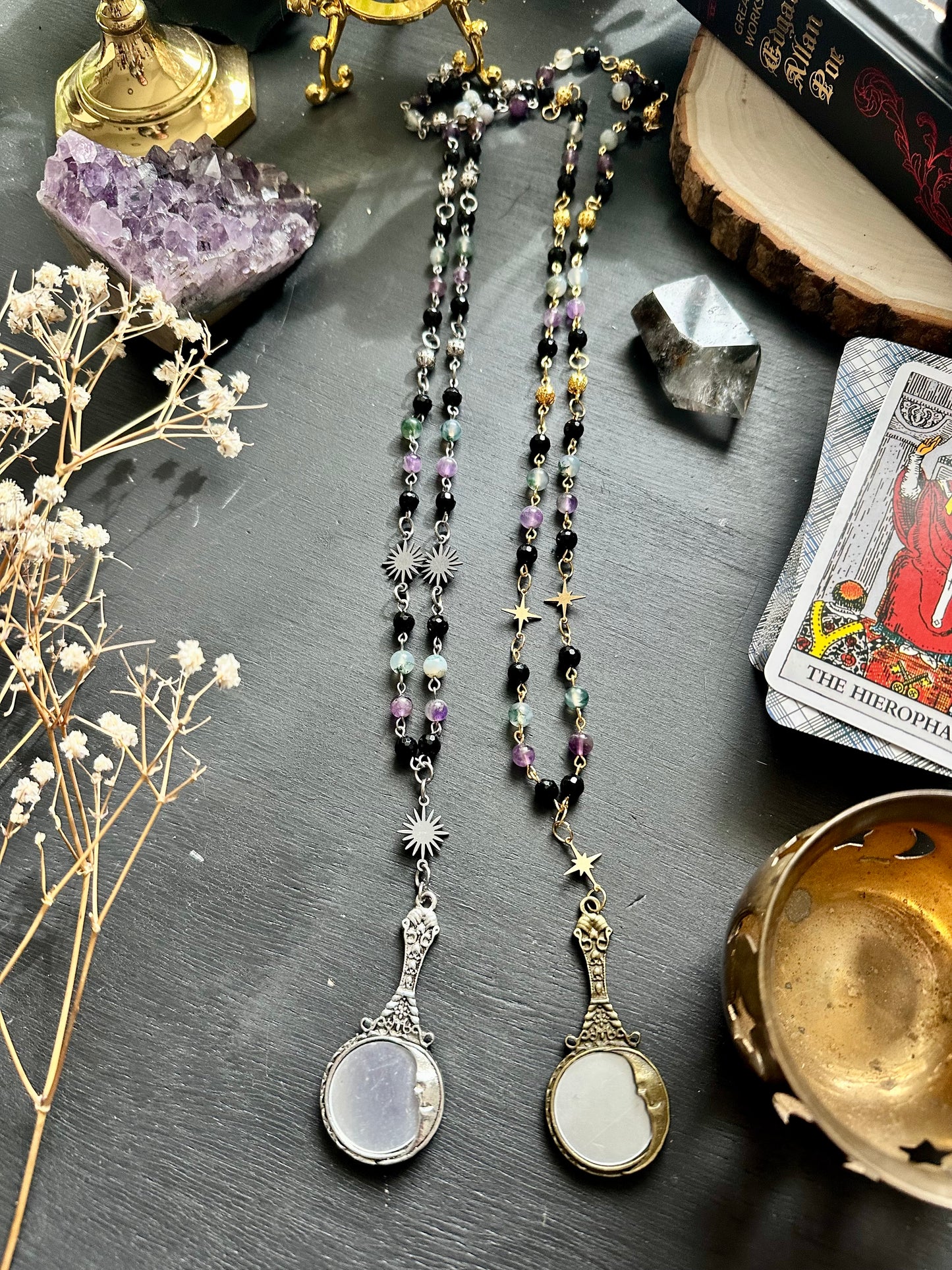 Crystal mirror rosary necklaces