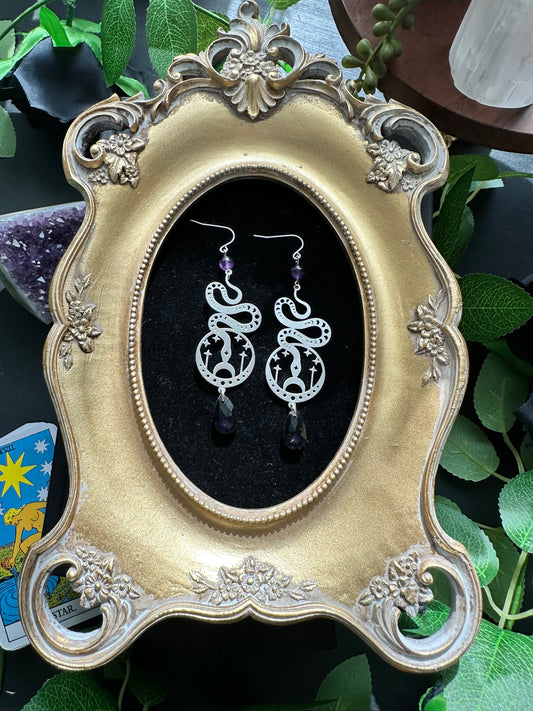Amethyst snake earrings
