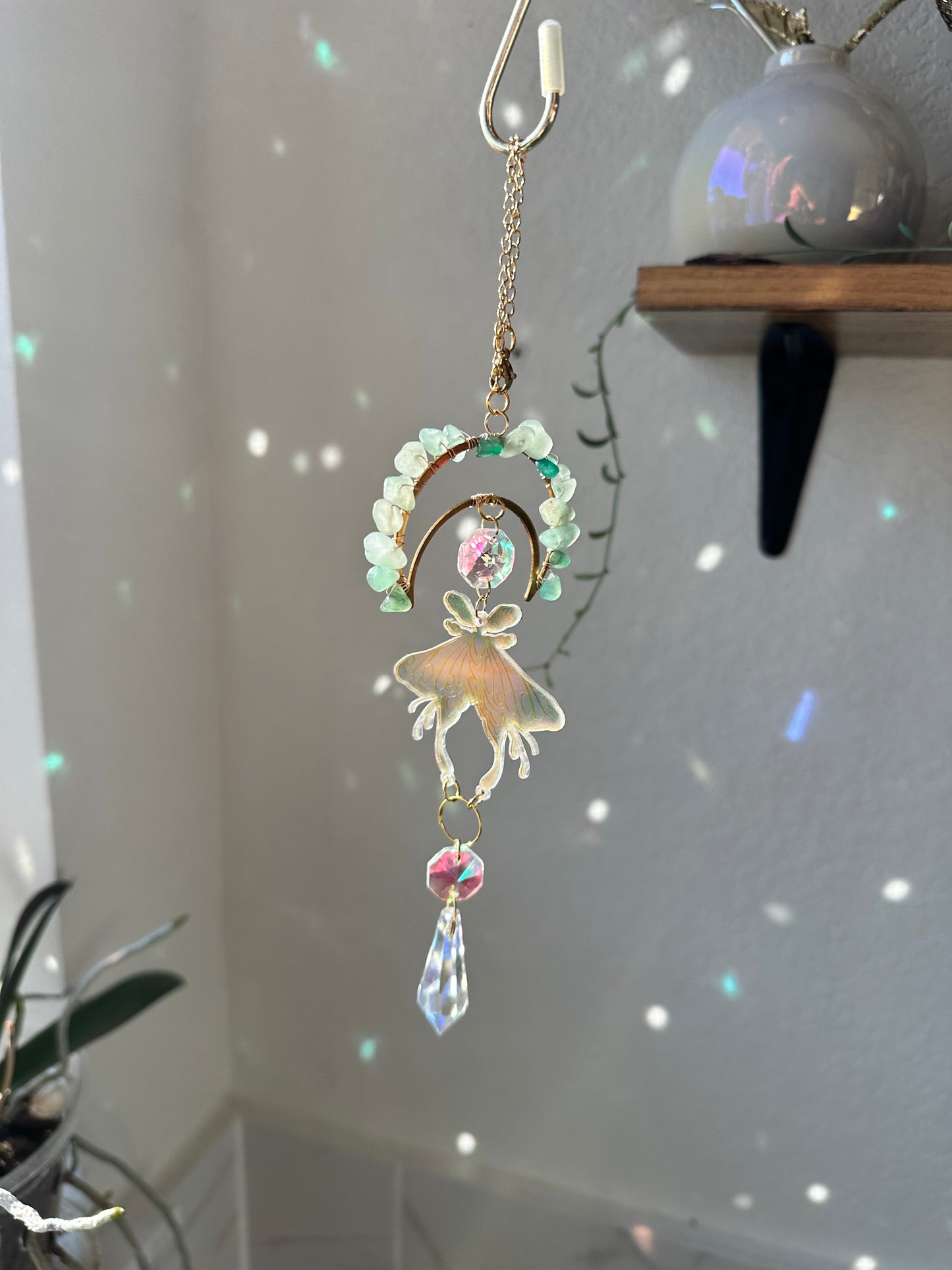 Green aventurine moon moth mini sun-catcher