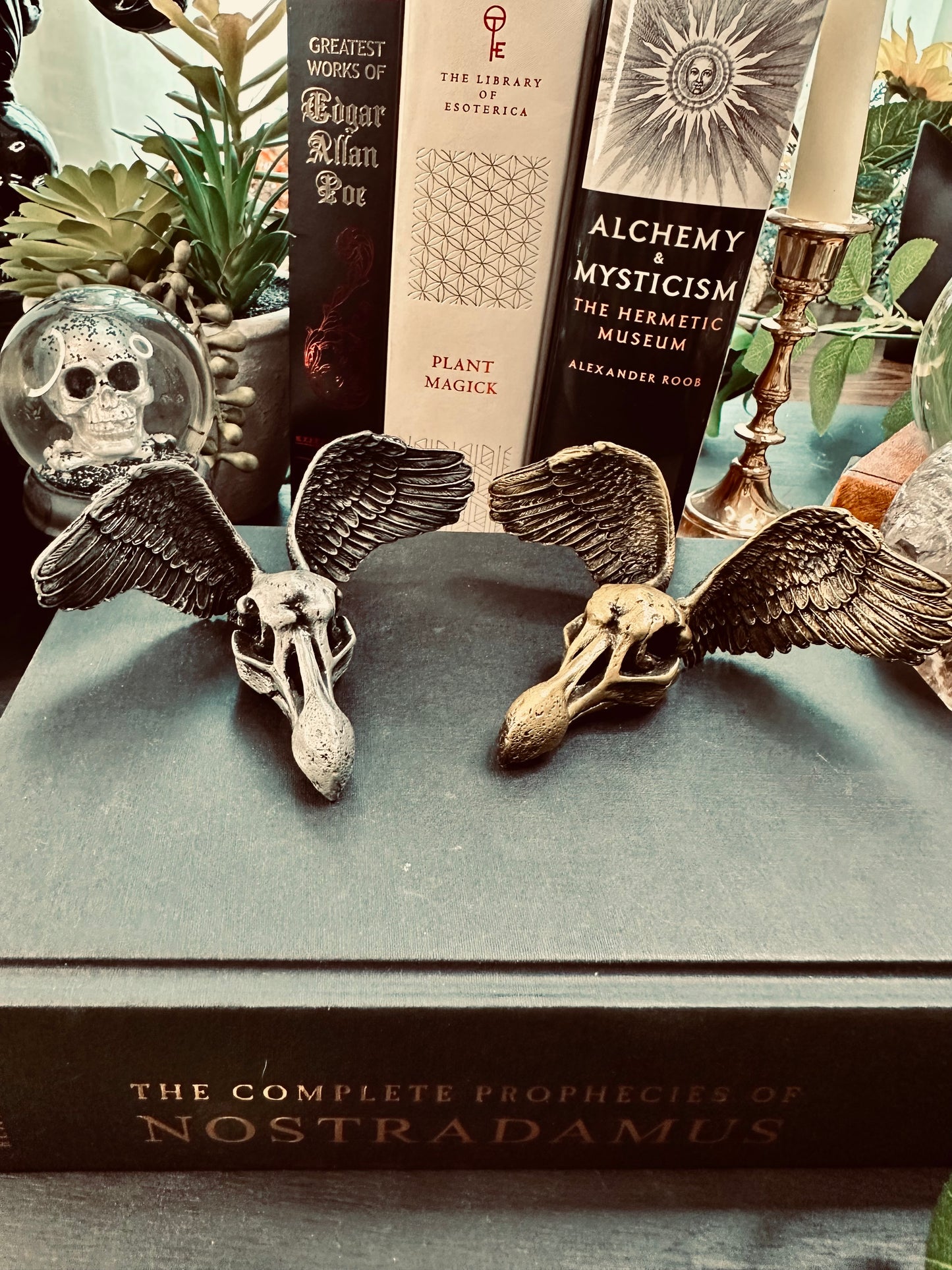 Winged Corvid Skull Sphere Holder Stand