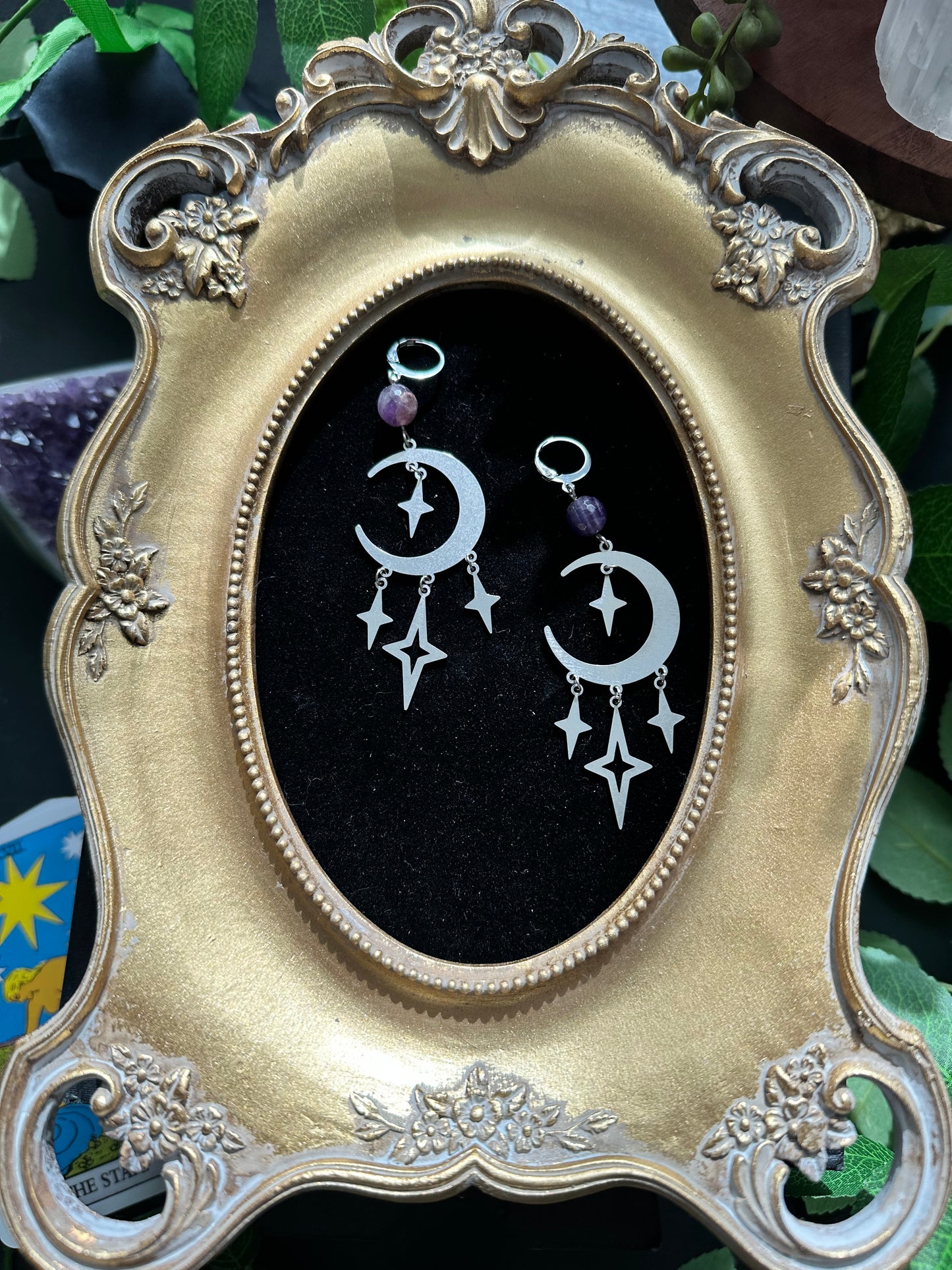 Amethyst moon and stars earrings