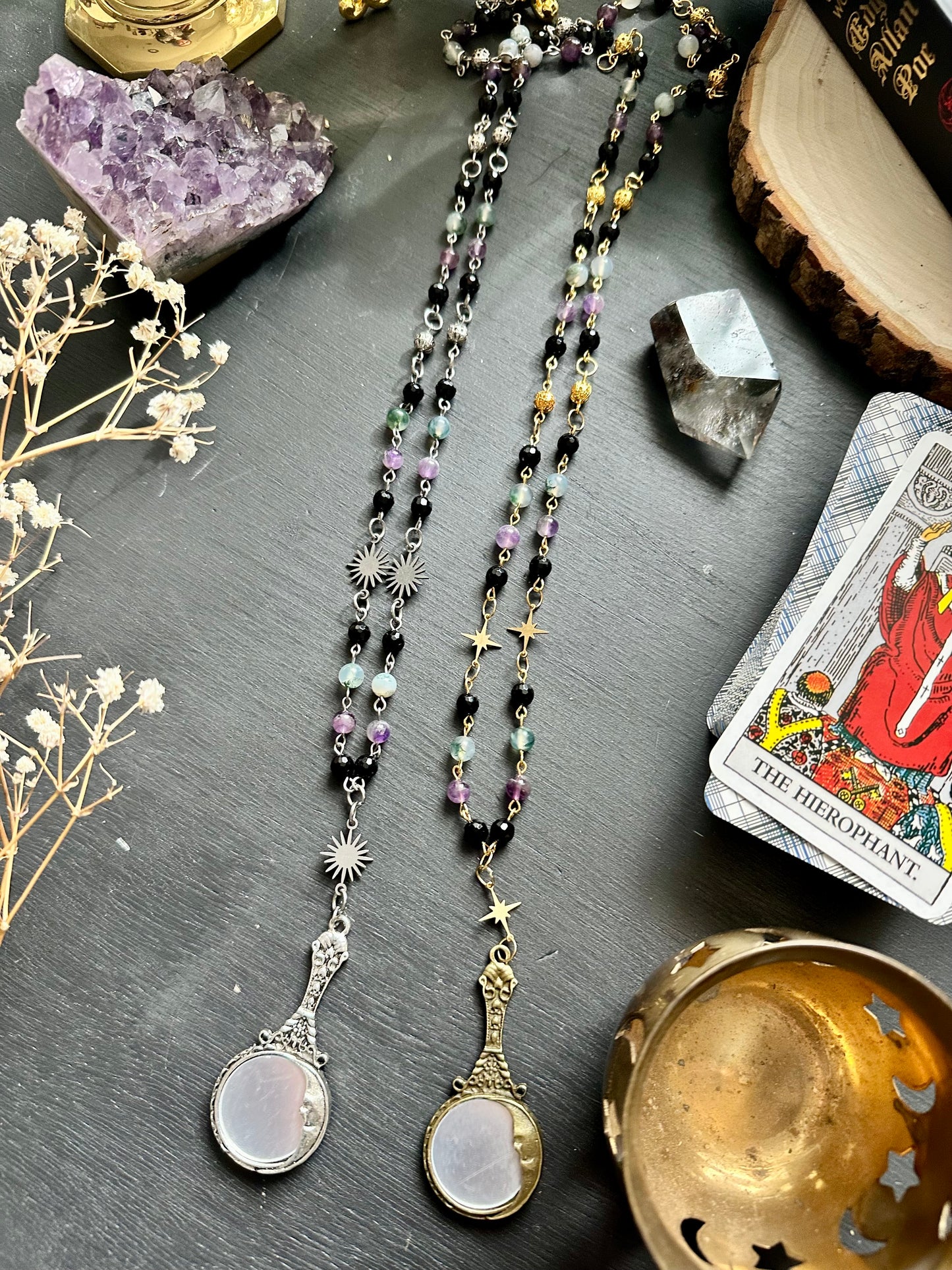 Crystal mirror rosary necklaces
