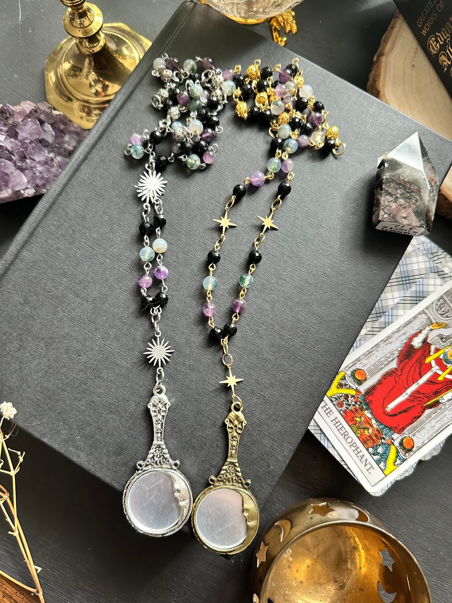 Crystal mirror rosary necklaces