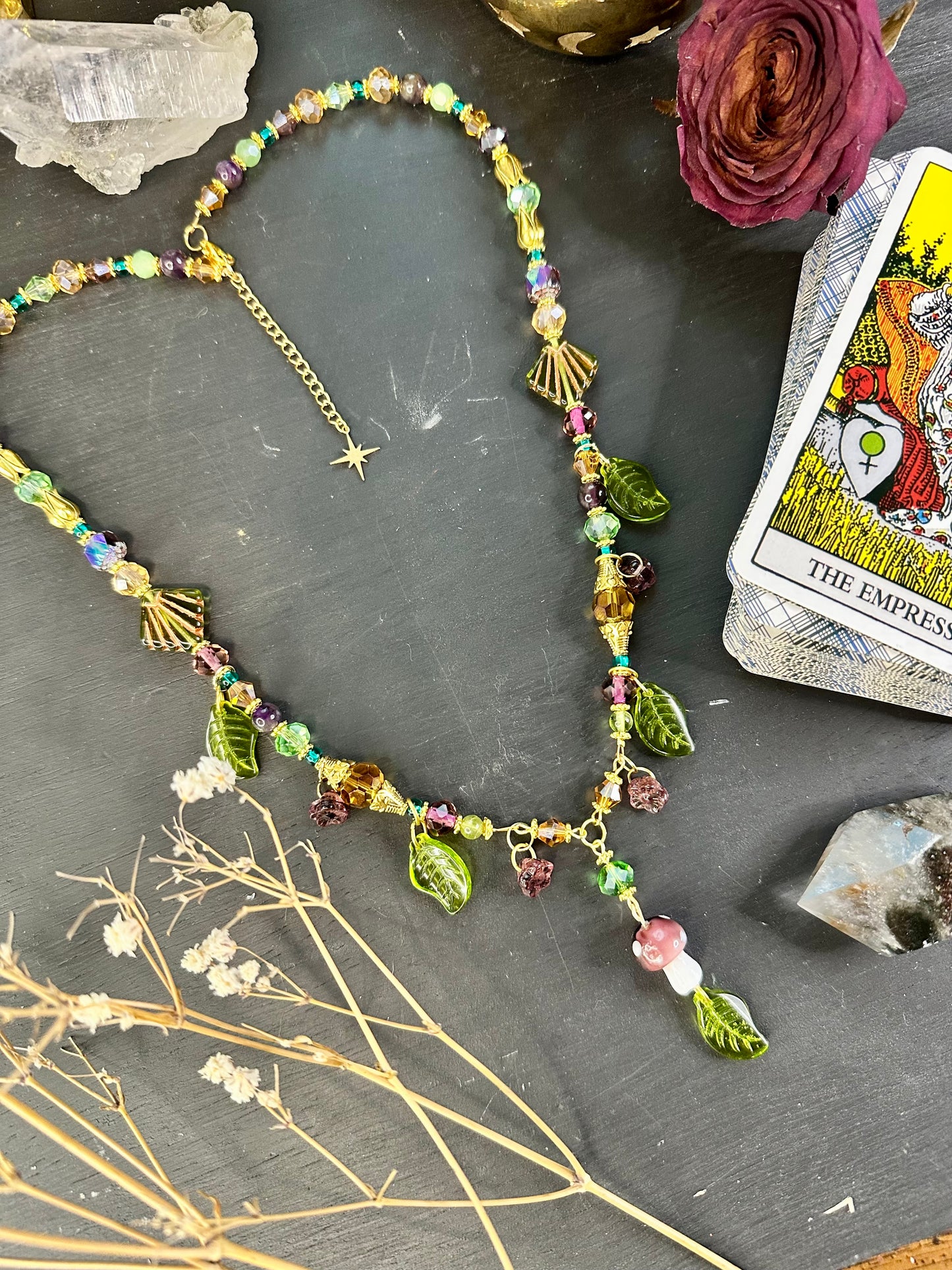 Peridot and amethyst fairy necklace