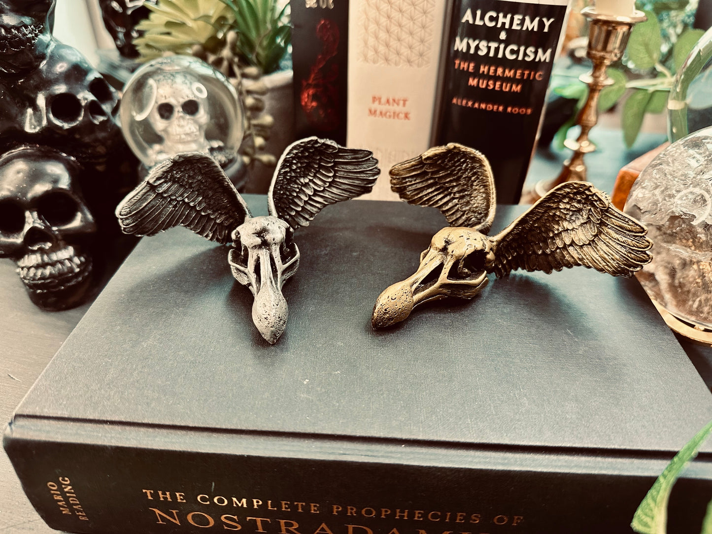 Winged Corvid Skull Sphere Holder Stand