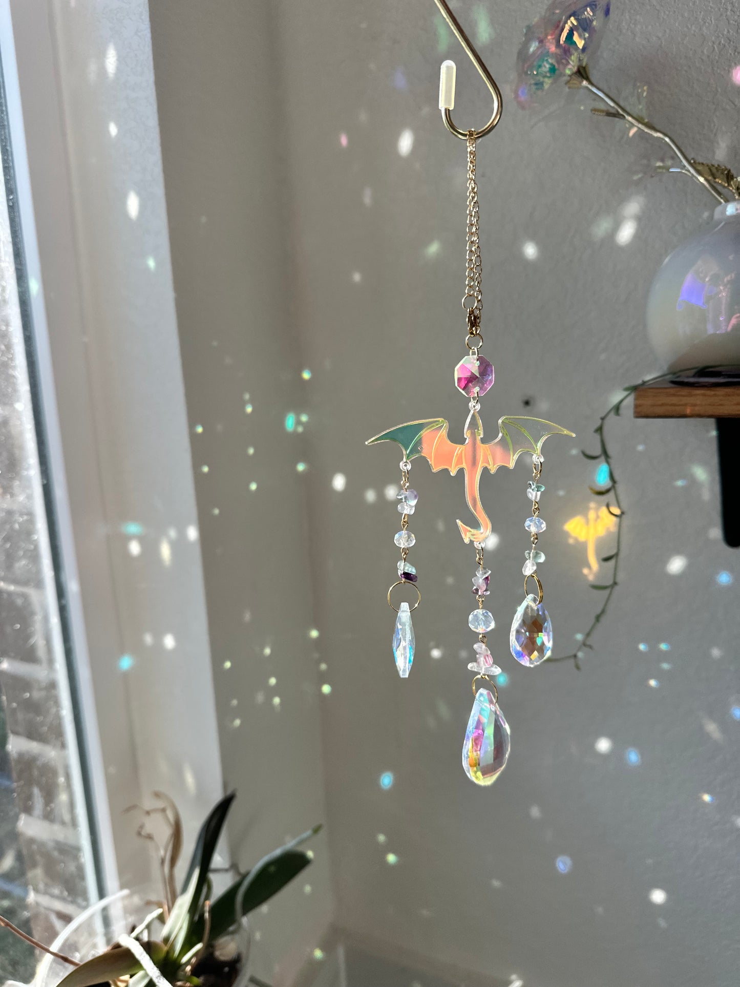 Fluorite dragon sun-catcher