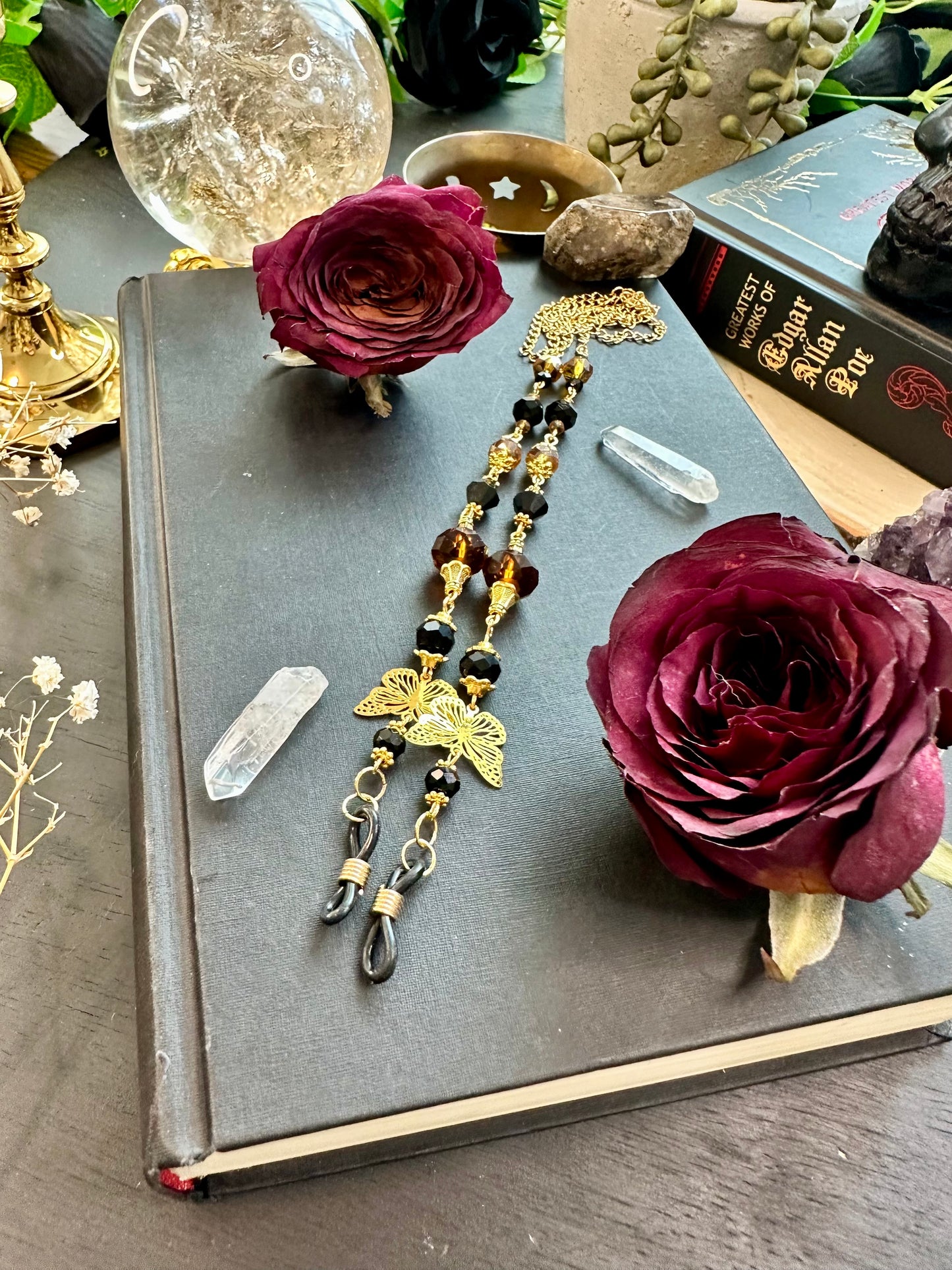 Black and amber monarch eye glasses holders