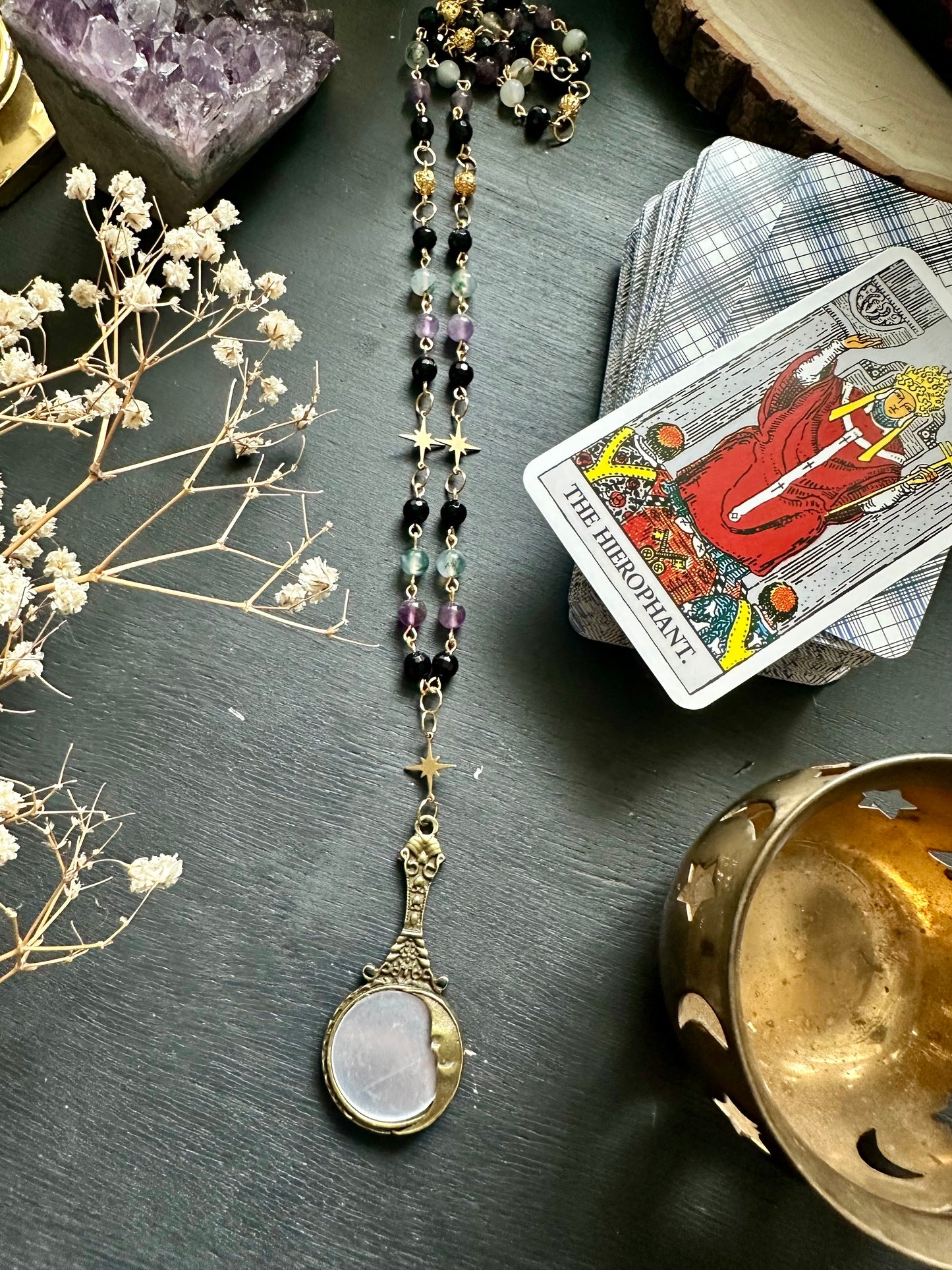 Crystal mirror rosary necklaces