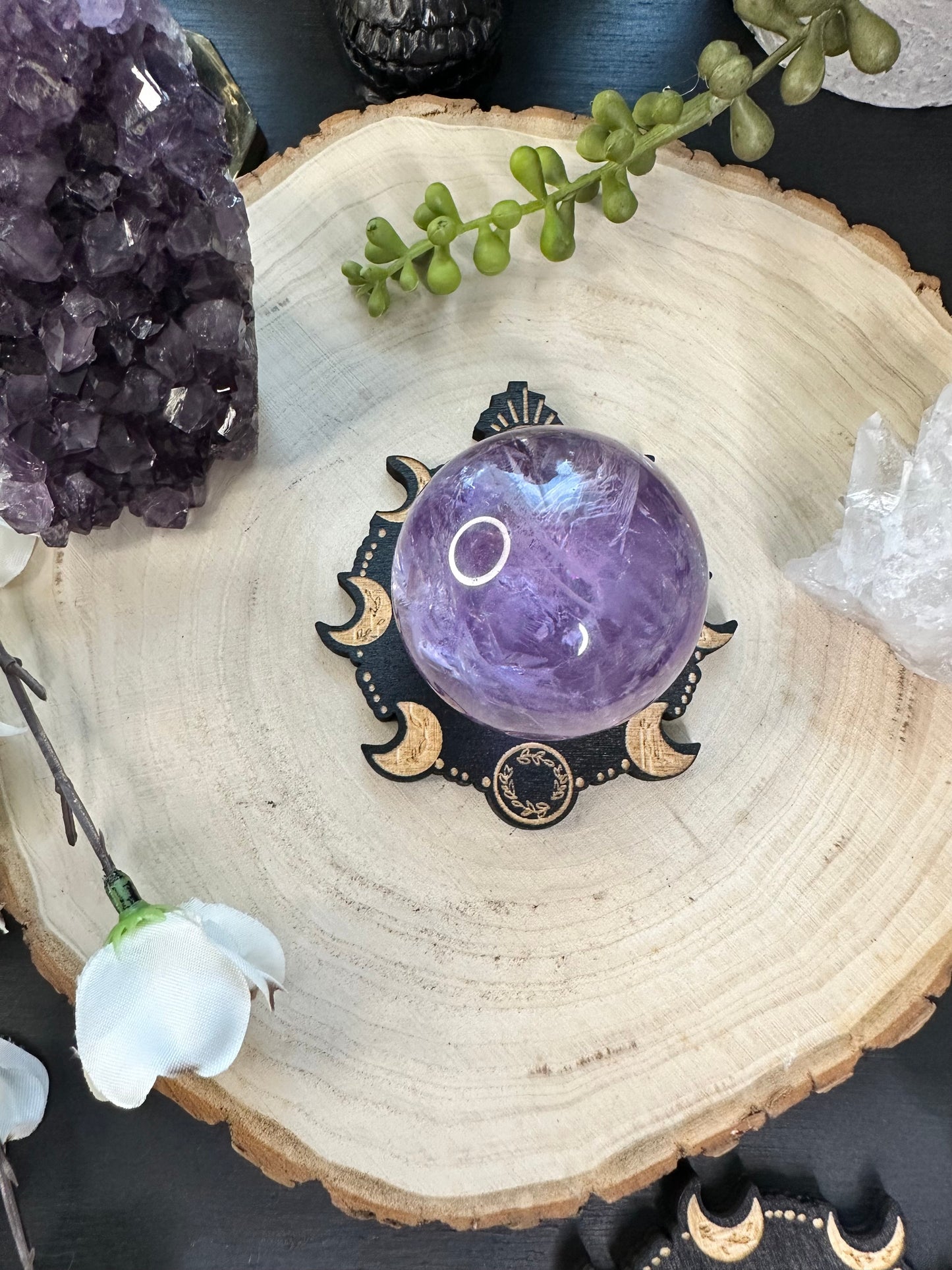 Wooden moon phase sphere holder