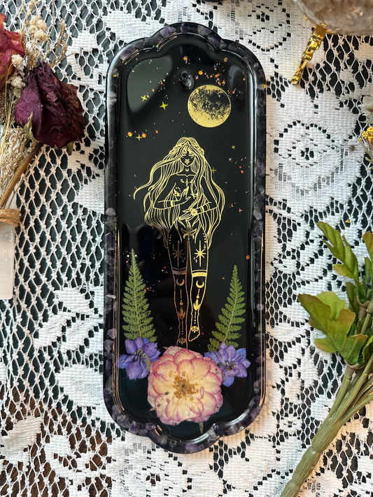 Amethyst floral moon witch incense holder