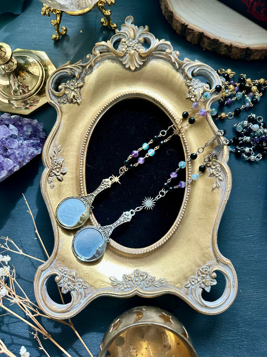 Crystal mirror rosary necklaces