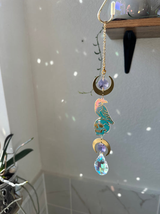 Crow and skull mini sun-catcher