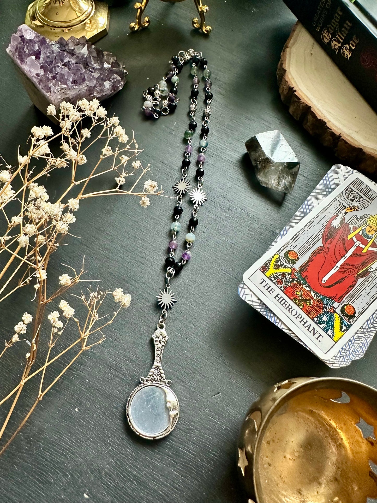 Crystal mirror rosary necklaces