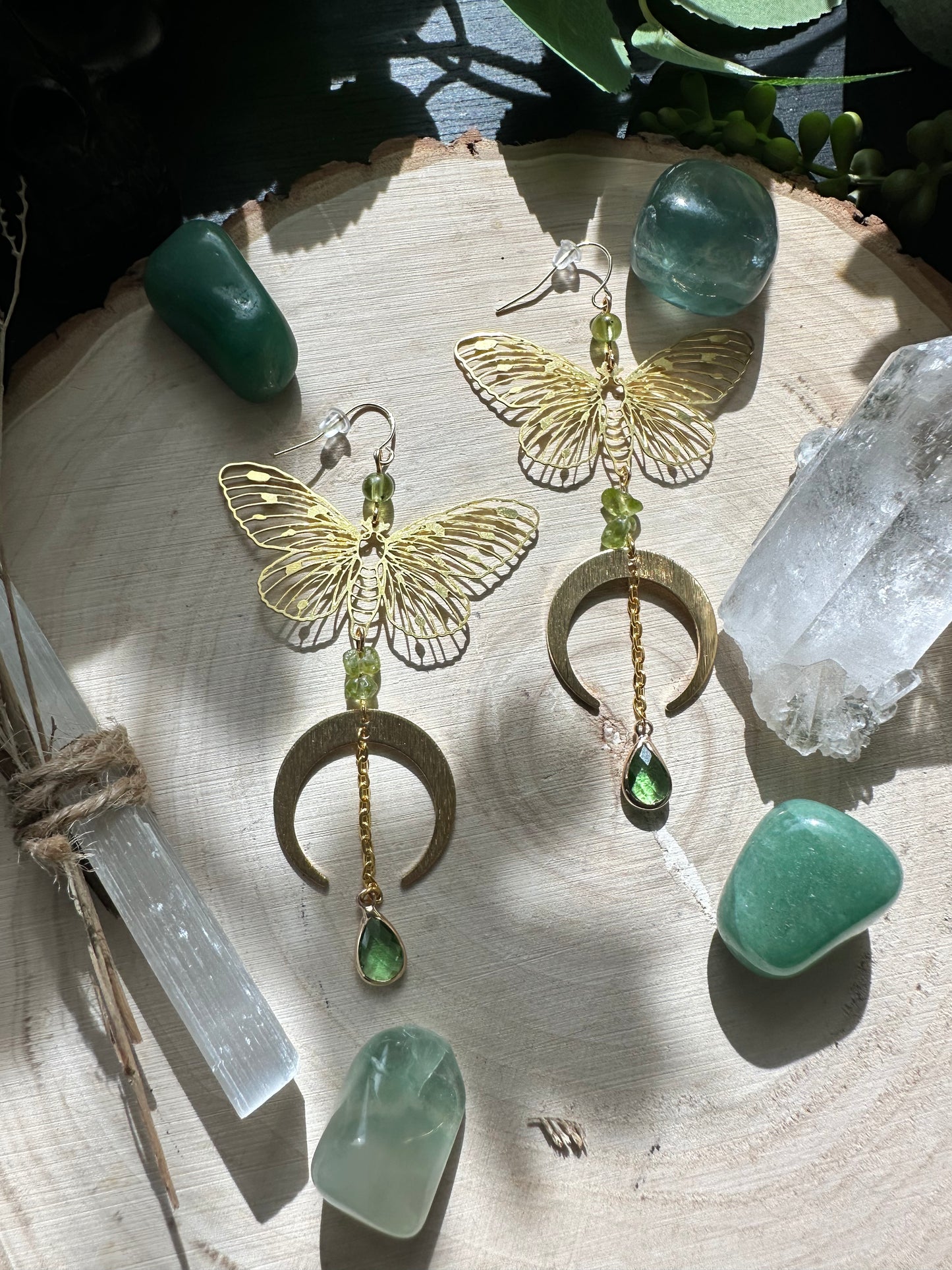 Peridot Butterfly Moon Earrings