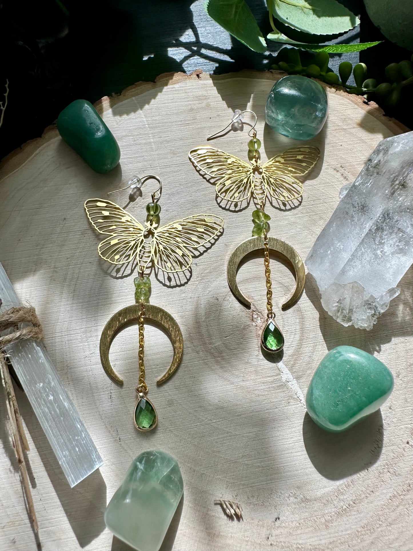 Peridot Butterfly Moon Earrings