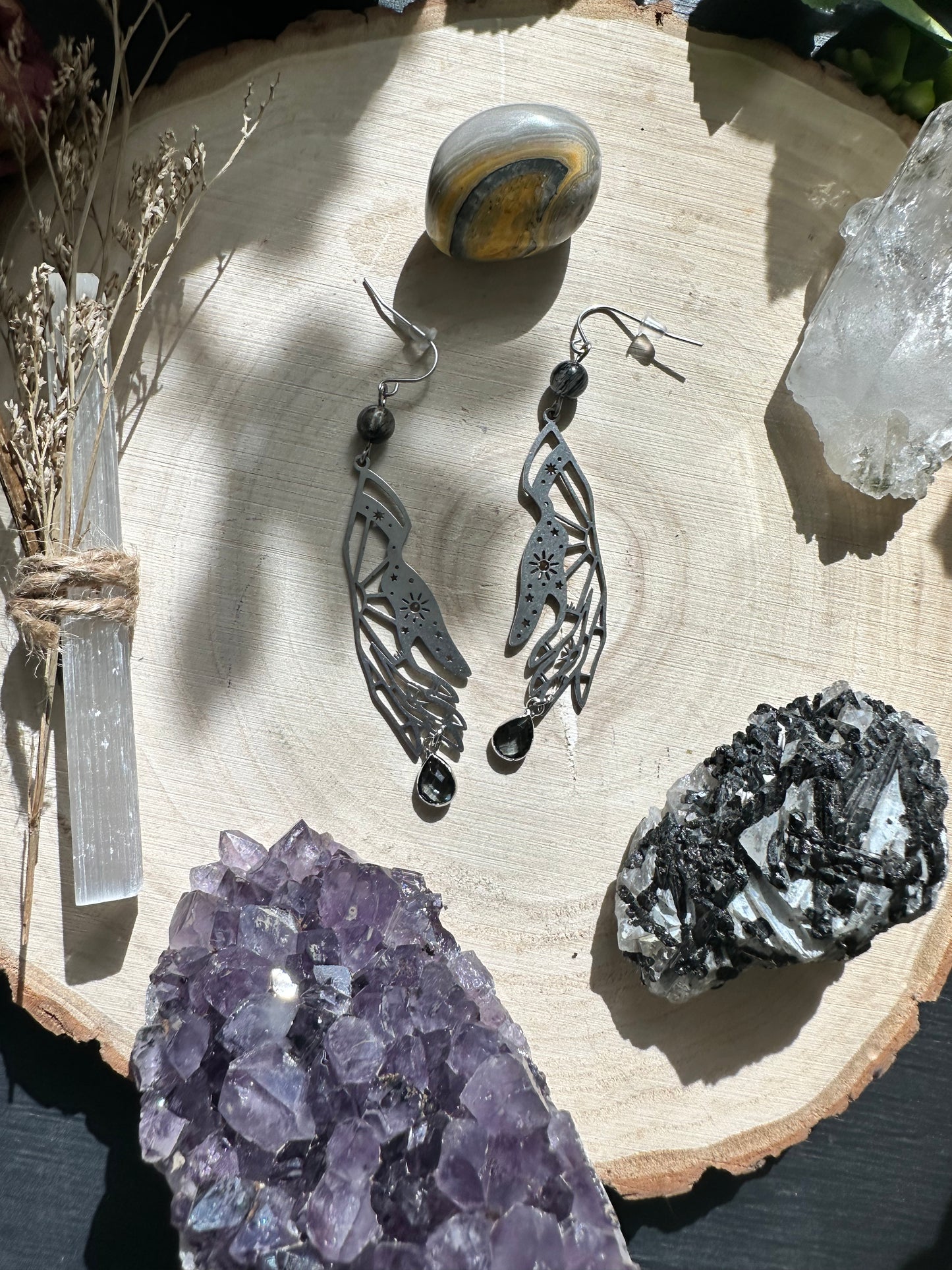 Black Tourmaline Sorcerer Hands Earrings