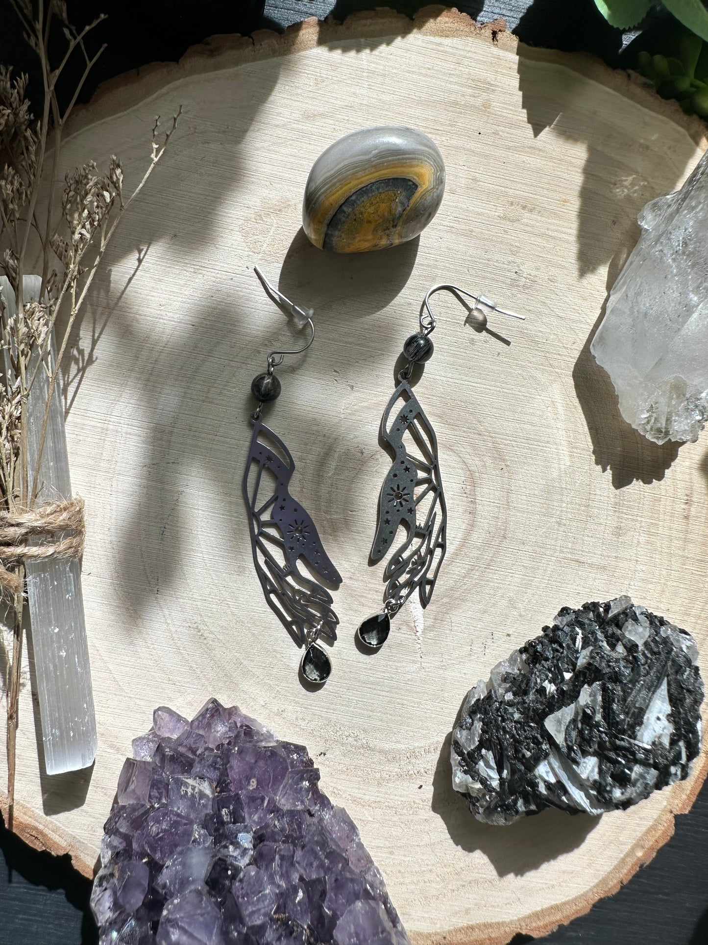 Black Tourmaline Sorcerer Hands Earrings