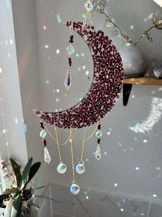 Garnet Chip Crescent Moon Sun Catcher Wall Hang