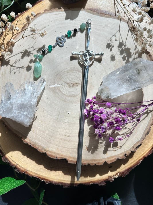 Slytherin Snake Crystal Hair Sword (Silver)