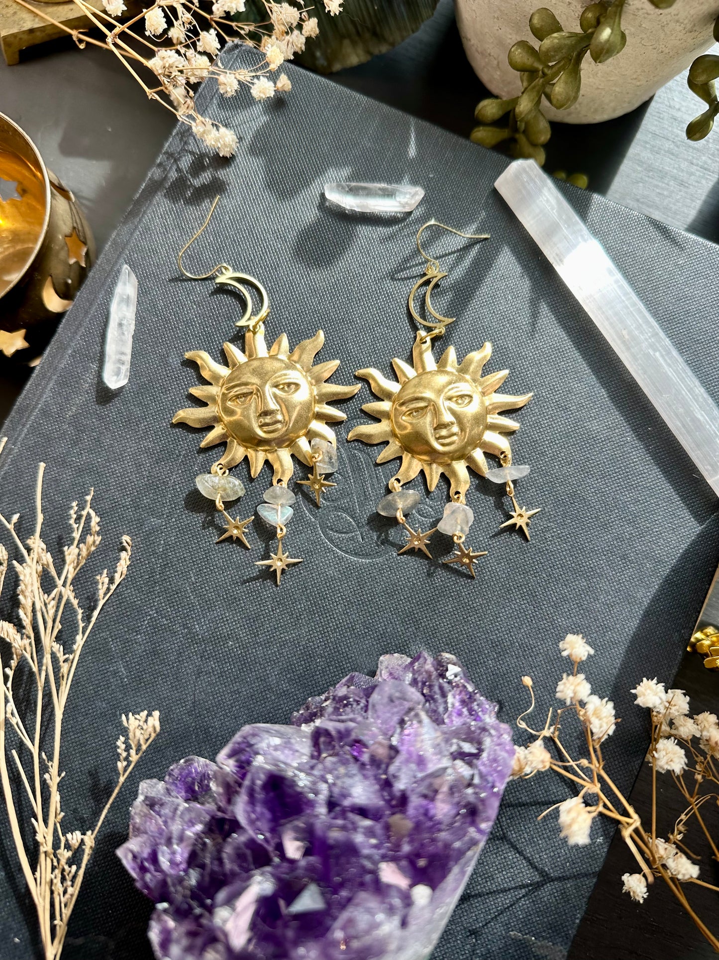 Labradorite Whimsigoth Celestial Earrings