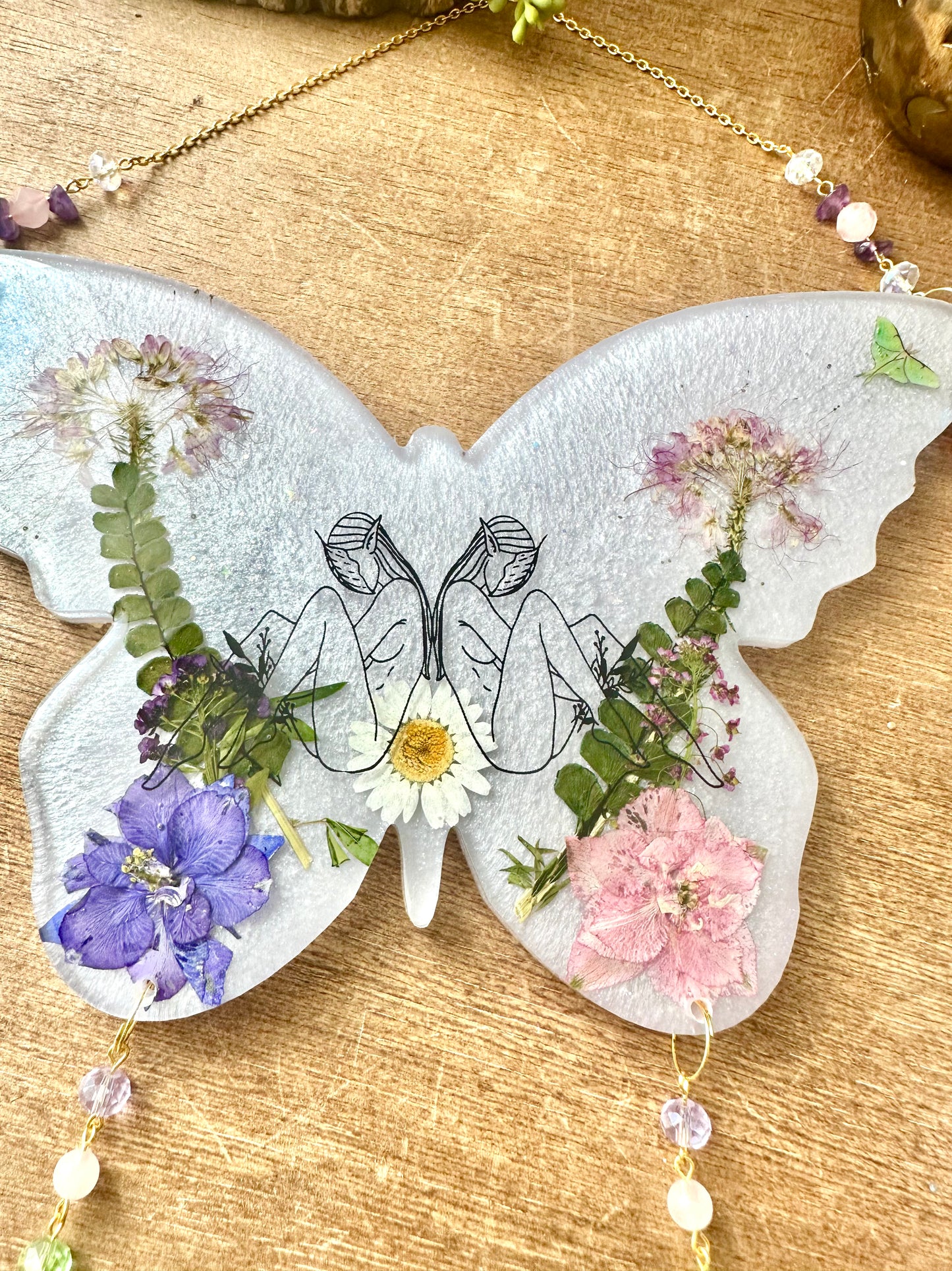 Gemini inspired floral butterfly sun-catcher wall hang