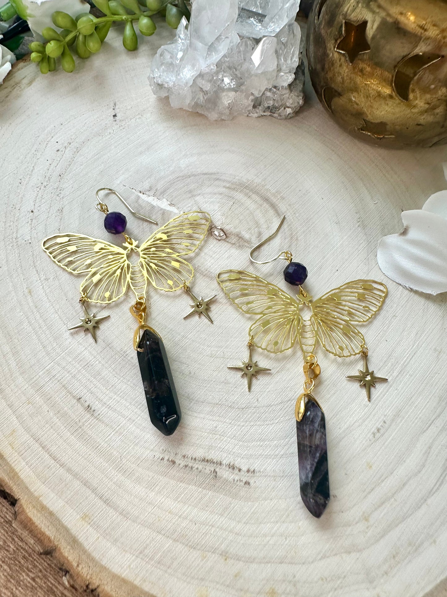 Amethyst celestial butterfly earrings