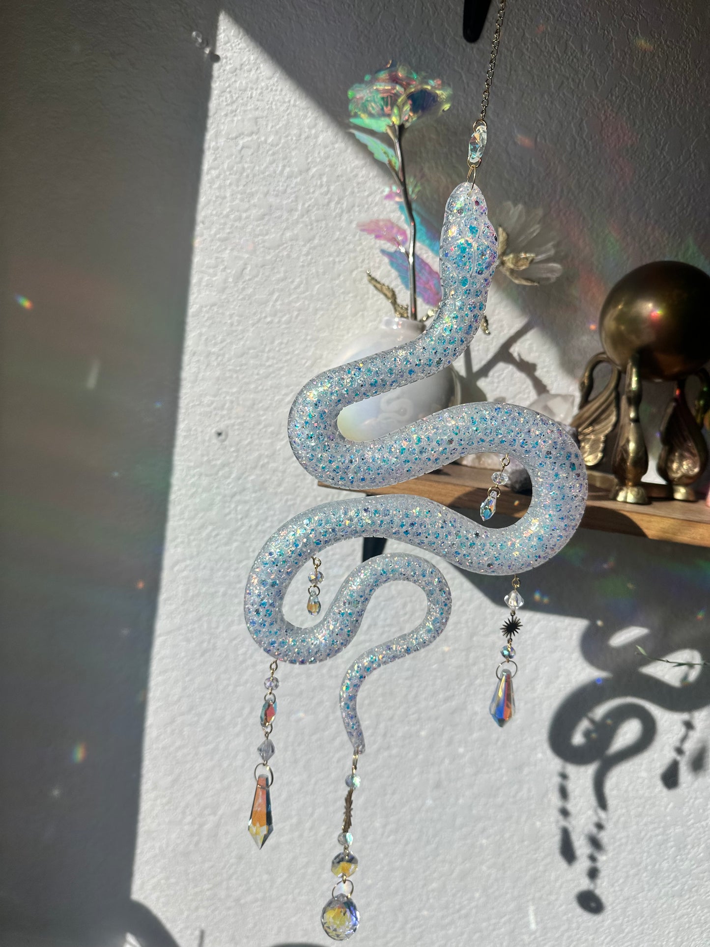 White sparkle snake sun-catcher