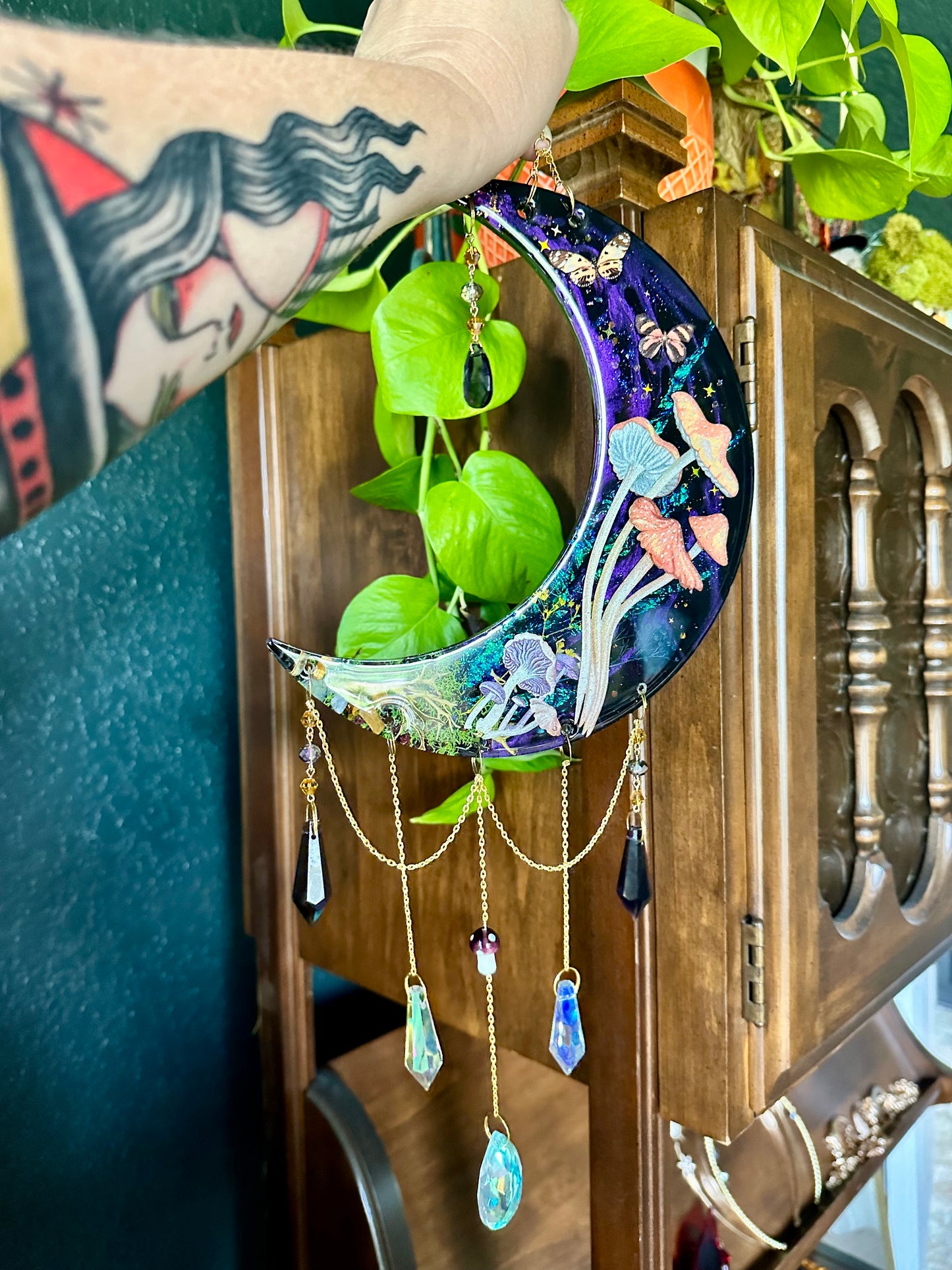 Mushroom garden moon wall hang/sun catcher