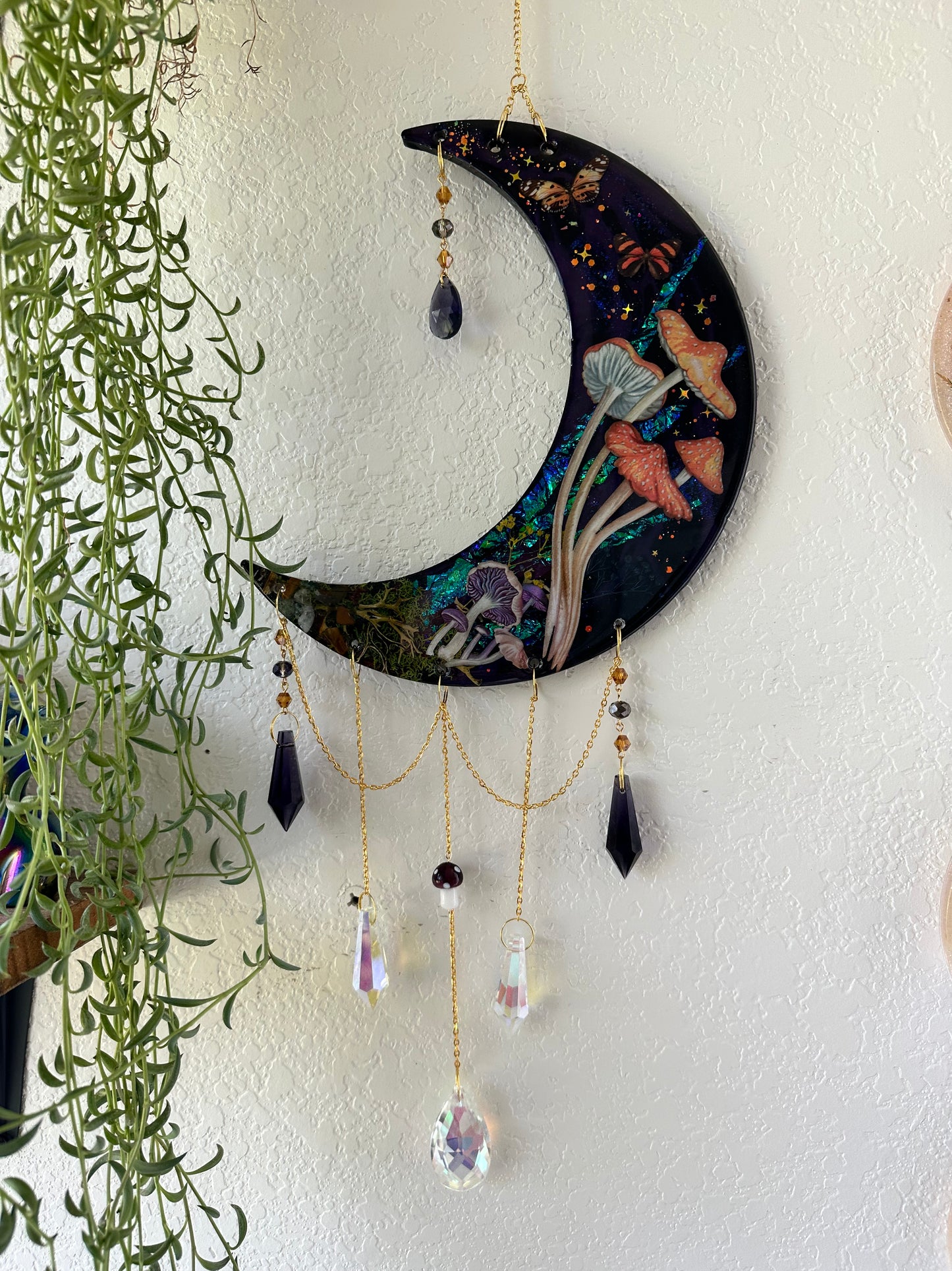 Mushroom garden moon wall hang/sun catcher