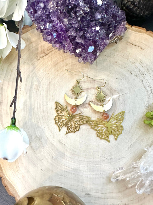 Sunstone celestial butterfly earrings