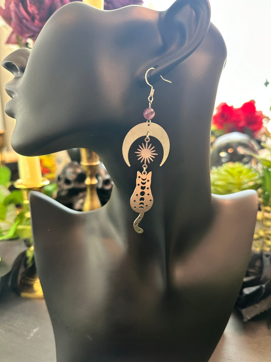 Amethyst celestial kitty earrings
