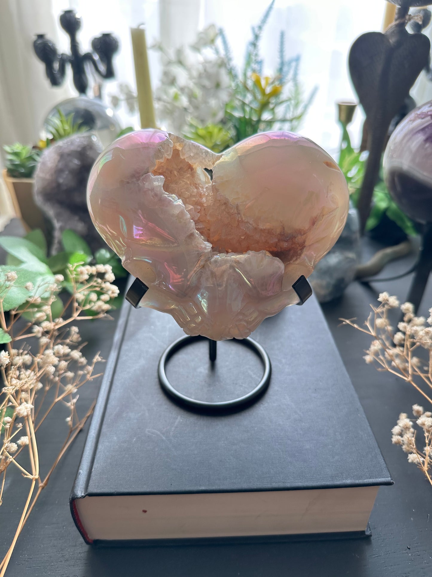 Aura agate skull heart