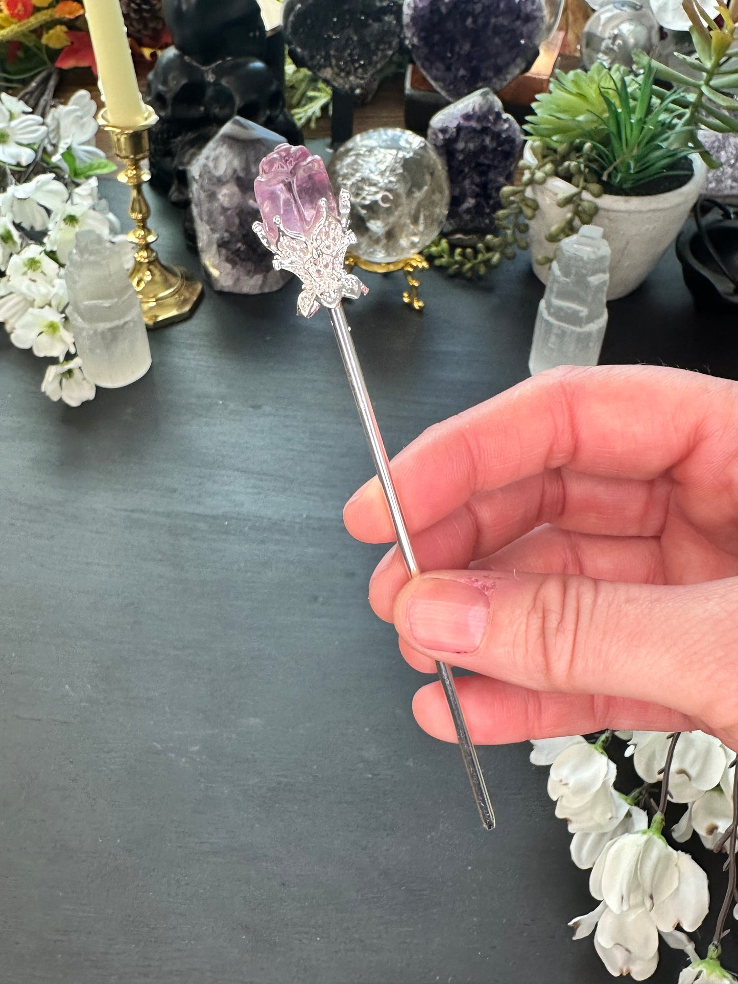 Fluorite rose hairpins