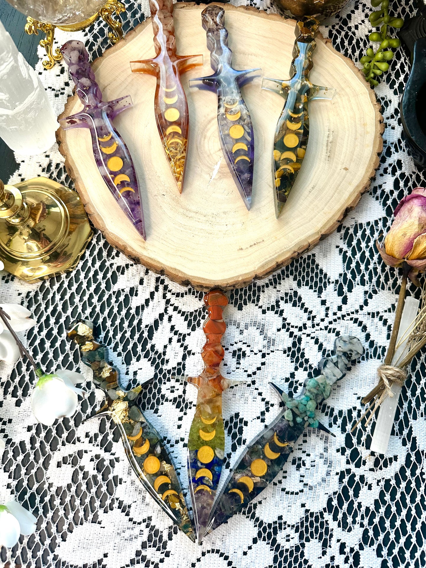 Intention crystal and herb infused altar athames